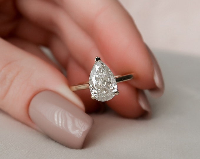 Moissanite 1.98 CT Pear Cut Diamond Art Nouveau Wedding Ring