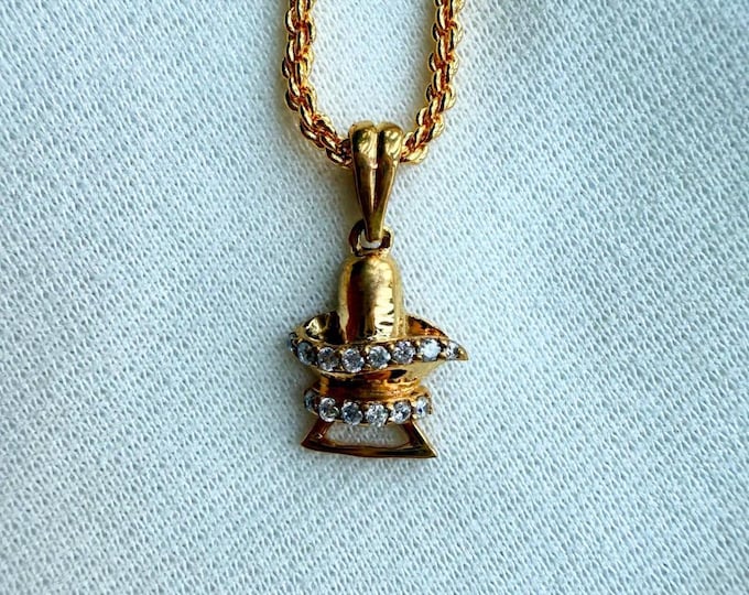 Shivling Charm Round Cut Diamond, 14KT Yellow Gold Pendant Necklace, Wedding Gift, Anniversary Gift For Him, Handmade Jewelry by Lessdiamond