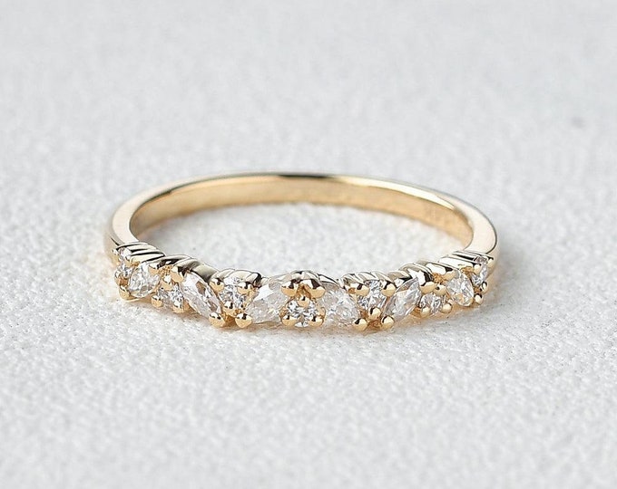 Moissanite 1.05 CT Round & Marquise Cut Diamond Art Deco Handmade Band