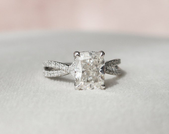 Moissanite 2.45 CT Cushion Cut Diamond Victorian Anniversary Ring