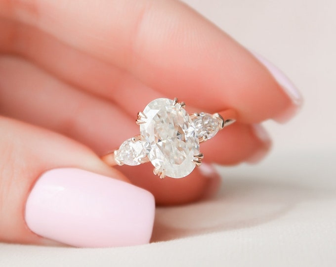 Moissanite 3.84 CT Oval Cut Diamond Edwardian Wedding Ring