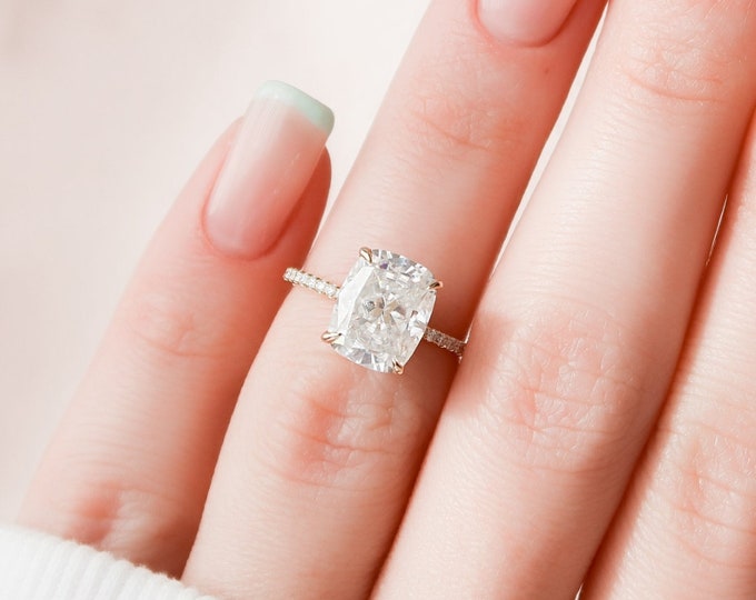Moissanite 2.94 CT Cushion Cut Diamond Gothic Anniversary Ring