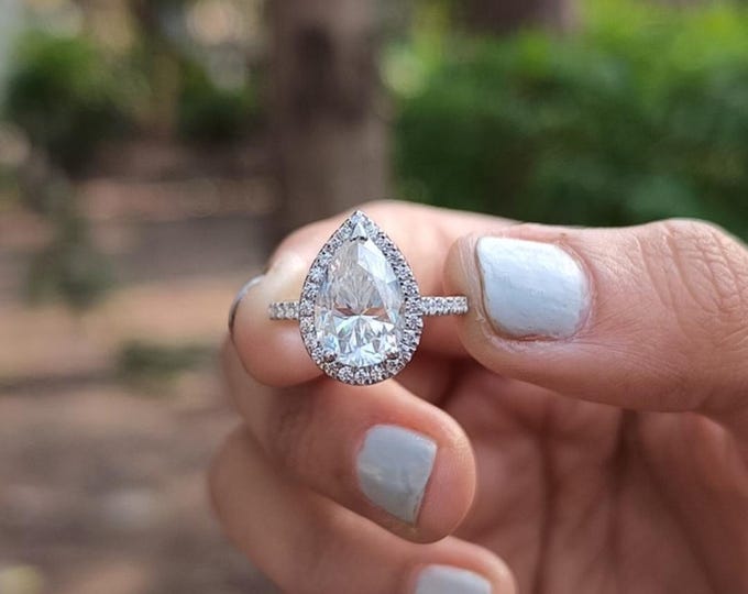Moissanite 3.00 CT Pear Cut Minimalist Engagement Ring