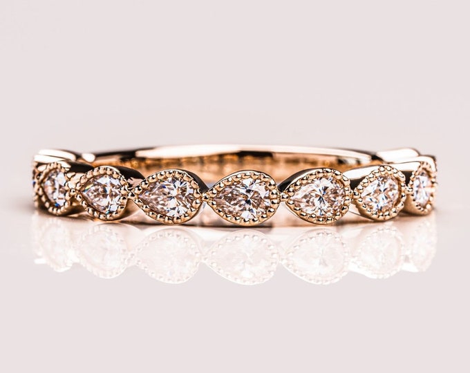 Moissanite 1.22 CT Pear Cut Diamond Gothic Anniversary Band