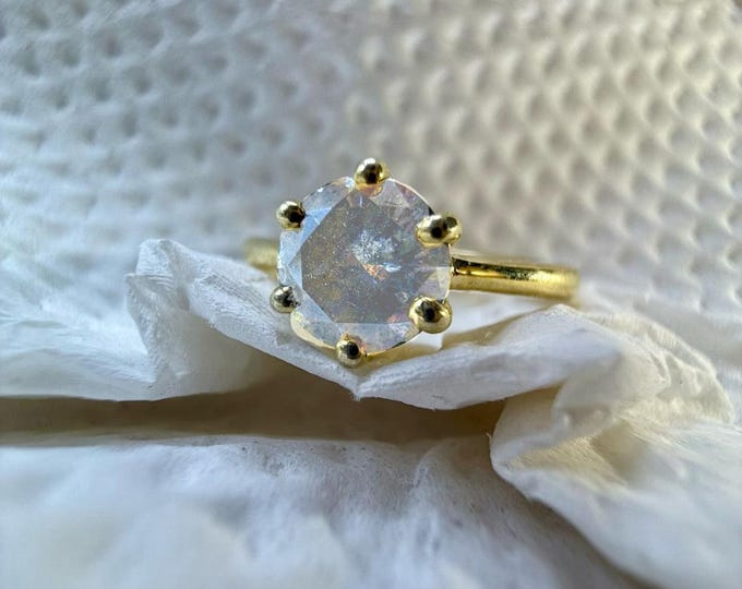 2.00 CT Solitaire Wedding Ring, Round Salt and Pepper Diamond Ring, Gray Diamond Anniversary Ring, Minimalist Ring, Unique Gift for Wife