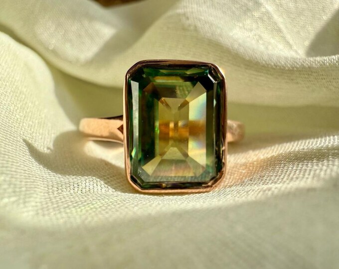 18KT Gold Moissanite Diamond Emerald Ring, Unique Certified Moissanite Emerald, Solitaire Ring, Handmade Luxurious Engagement Ring For Her
