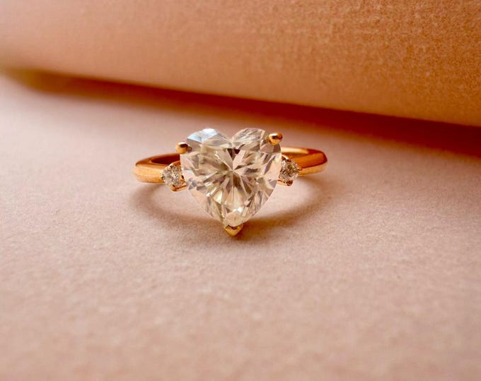 3.18 CT Heart Moissanite Engagement Ring Heart Shape Diamond Ring Wedding Ring Anniversary Ring Three Stone Ring, Promise Ring, Gift for Her