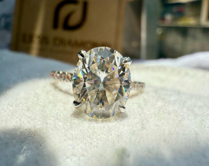Oval Cut Moissanite Diamond Hidden Halo Engagement Ring, 3.05 CT Unique Wedding Ring, 14KT yellow Gold Ring, Anniversary Gift For Her