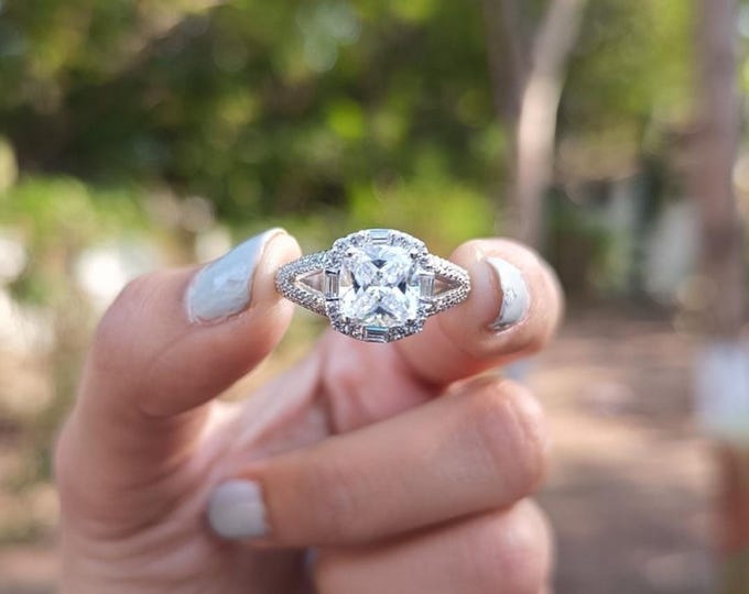 Moissanite 2.54 CT Cushion Cut Gothic Handmade Ring