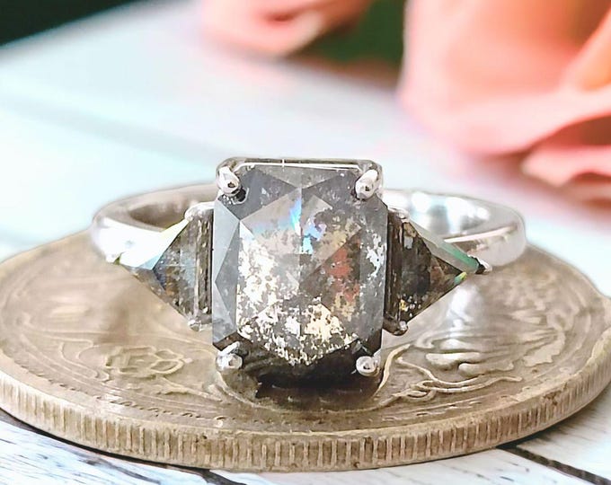 Three Stone 3.85 CT Radiant Cut Engagement Ring, White Gold Ring, Moissanite Wedding Ring, Diamond Anniversary Ring, Trilogy Ring,