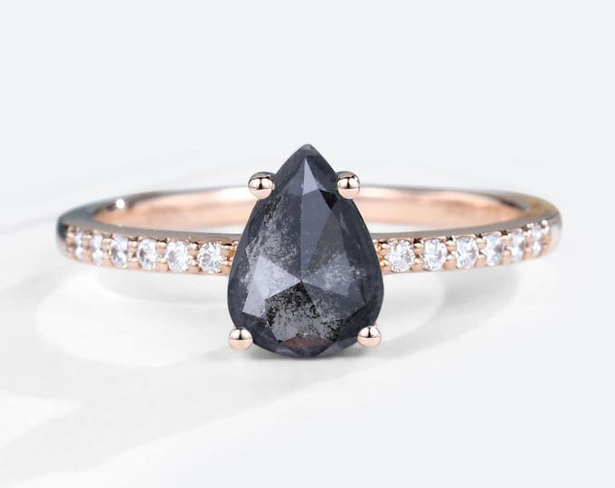 Natural Salt & Pepper 1.33 CT Pear Cut Diamond Minimalist Anniversary Ring