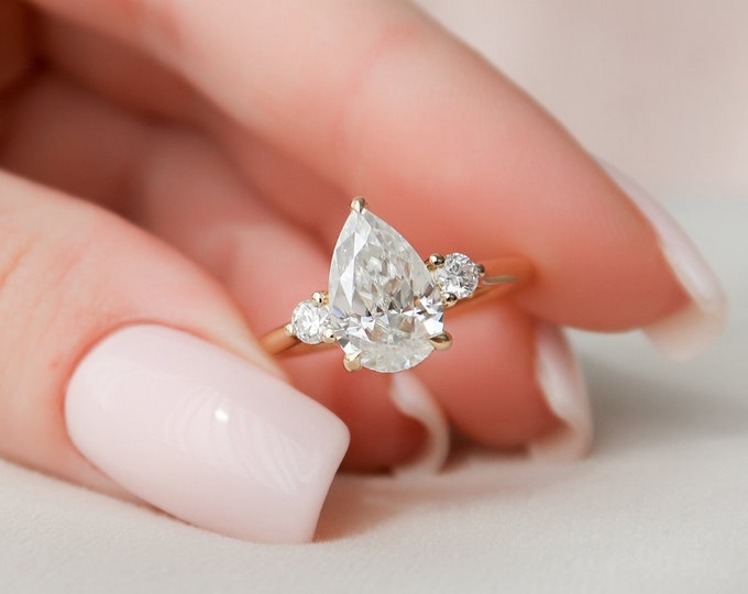 Moissanite 2.35 CT Pear Cut Diamond Gothic Wedding Ring