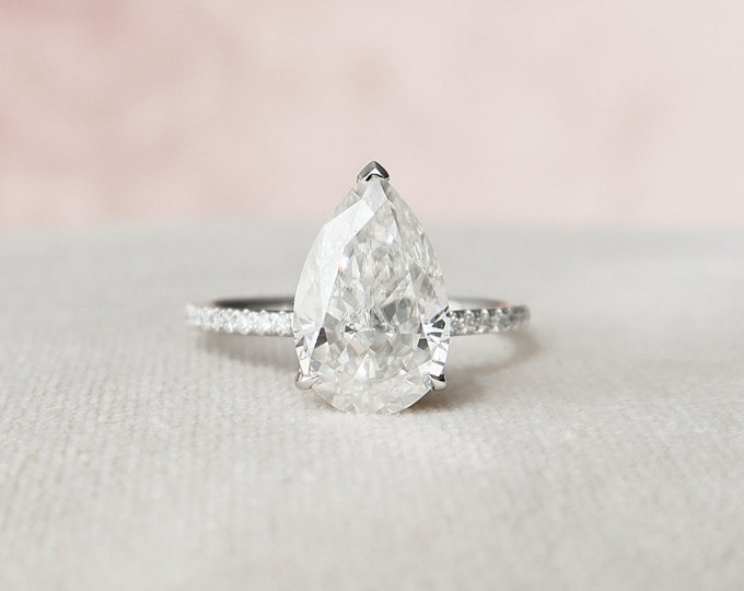 Moissanite 2.70 CT Pear Cut Diamond Edwardian Handmade Ring