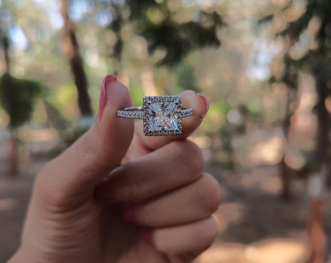 Moissanite 2.90 CT Princess Cut Gothic Anniversary Ring