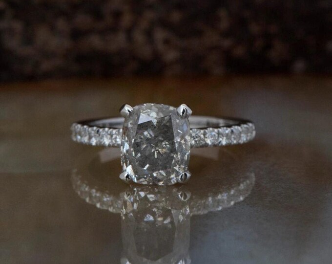 Natural Salt & Pepper 2.00 CT Cushion Cut Diamond Celtic Handmade Ring