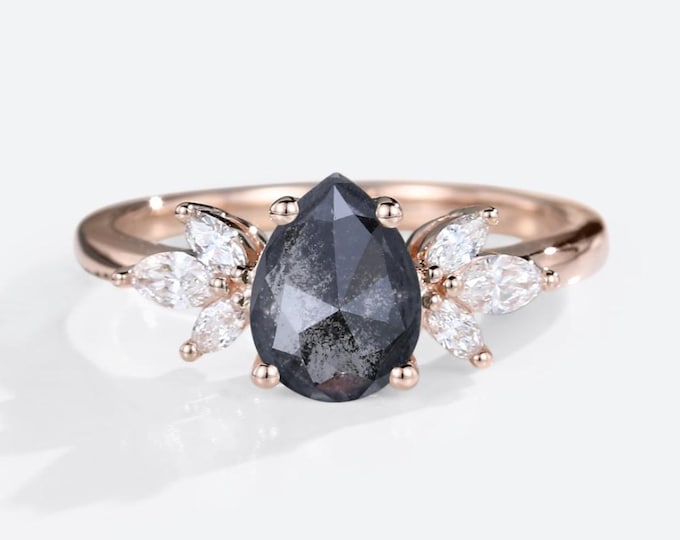 Natural Salt & Pepper 1.47 CT Pear Cut Diamond Brutalist Handmade Ring