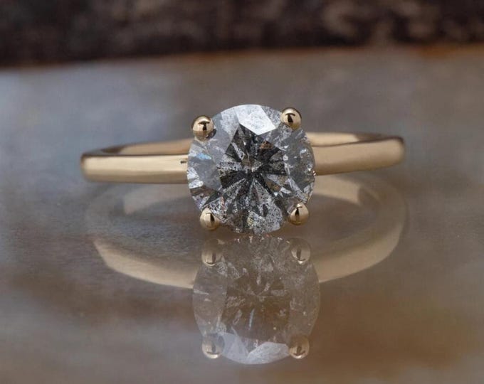 Natural Salt & Pepper 2.00 CT Round Cut Diamond Edwardian Engagement Ring