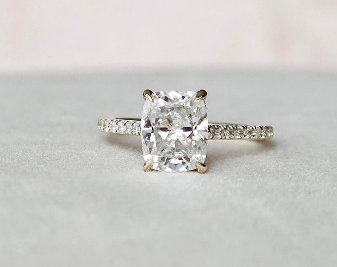Moissanite 2.94 CT Cushion Cut Diamond Minimalist Anniversary Ring