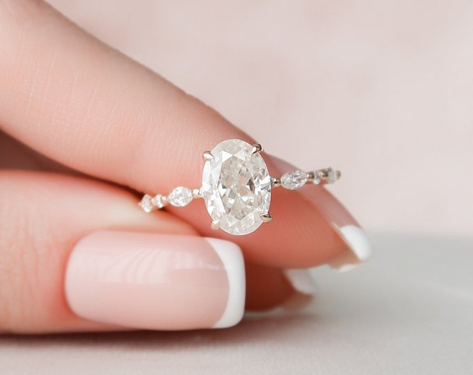 Moissanite 2.55 CT Oval Cut Diamond Art Nouveau Engagement Ring