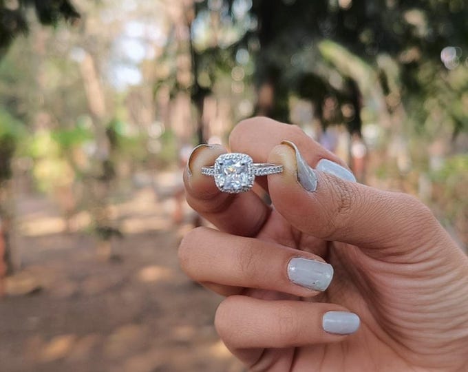 Moissanite 1.20 CT Cushion Cut Mid-Century Wedding Ring
