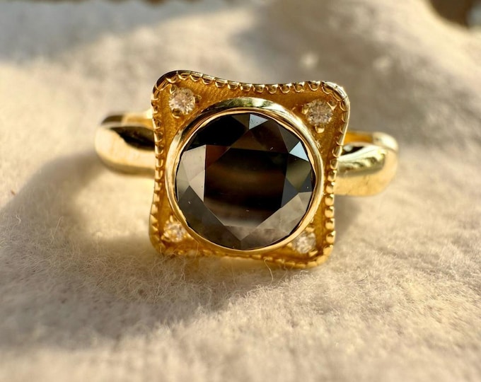 3.95 CT Round Cut Moissanite Engagement Ring | Bezel Set Ring | Side Round White Moissanite | Women's Wedding Ring | Anniversary Gift Ring
