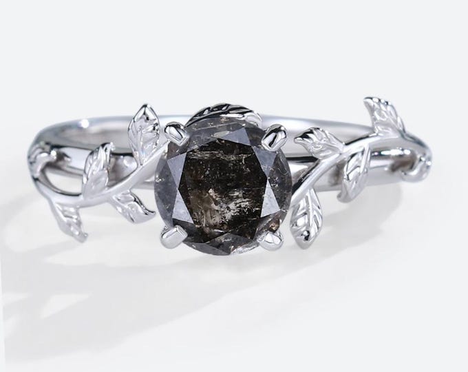 Natural Salt & Pepper 1.00 CT Round Cut Diamond Edwardian Wedding Ring