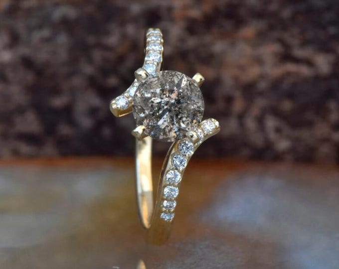 Natural Salt & Pepper 1.66 CT Round Cut Diamond Boho And Hippie Engagement Ring