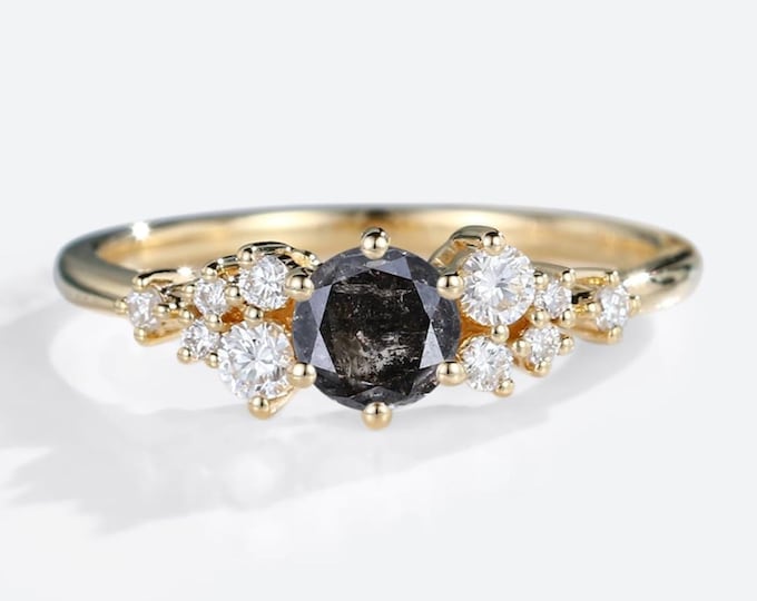 Natural Salt & Pepper 2.74 CT Round Cut Diamond Gothic Anniversary Ring