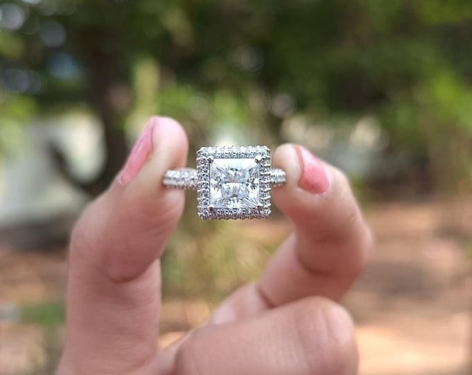 Moissanite 2.40 CT Princess Cut Mid-Century Wedding Ring