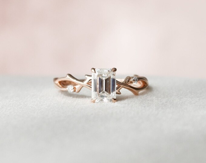 Moissanite 2.45 CT Emerald Cut Minimalist Unique Handmade Ring