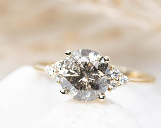 Natural Salt & Pepper 3.45 CT Round Cut Diamond Art Deco Wedding Ring