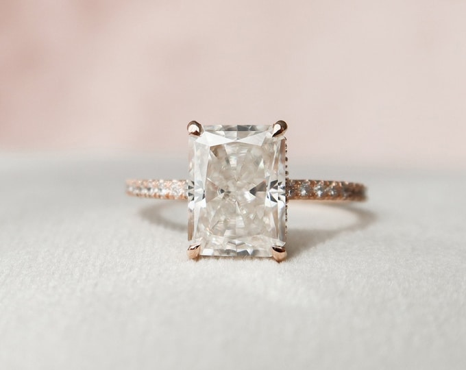 Moissanite 3.45 CT Radiant Cut Diamond Art Deco Anniversary Ring