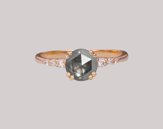 Natural Salt & Pepper 1.70 CT Round Cut Diamond Minimalist Engagement Ring