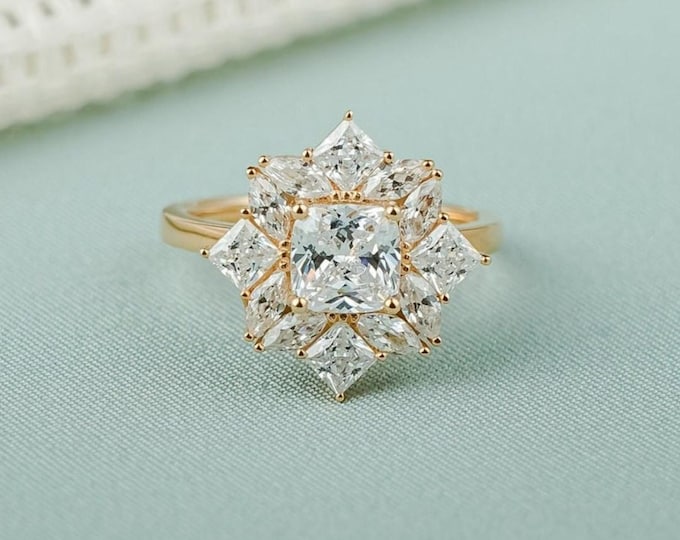 Moissanite 3.70 CT Cushion Cut Celtic Wedding Ring