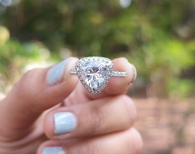 Moissanite 2.35 CT Trilliant Cut Mid-Century Anniversary Ring