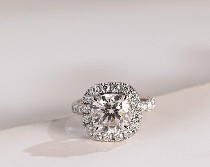 Moissanite 3.79 CT Cushion Cut Art Deco Engagement Ring