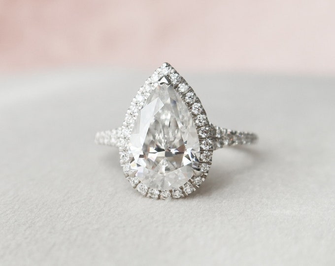 Moissanite 3.30 CT Pear Cut Diamond Edwardian Engagement Ring