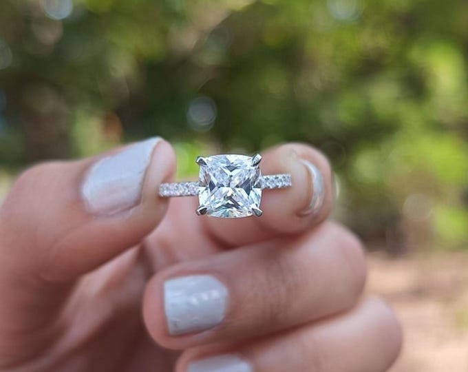 Moissanite 2.15 CT Cushion Cut Art Deco Engagement Ring