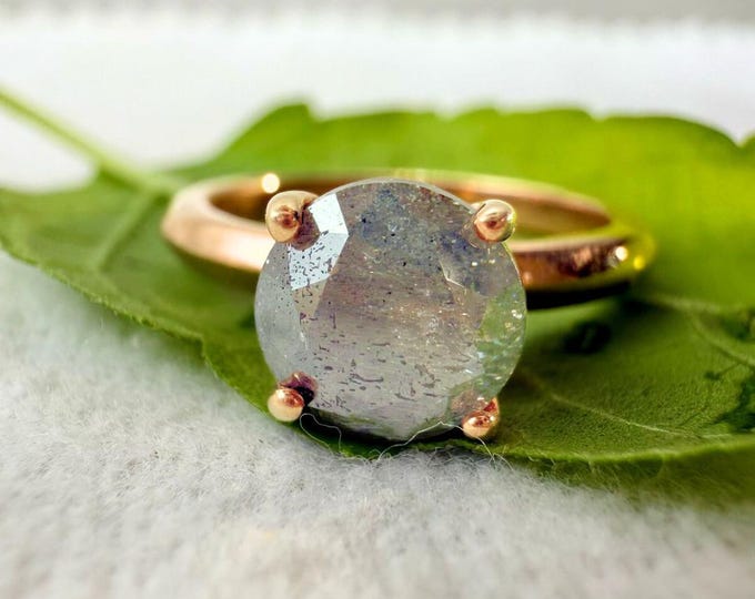 Natural Salt and Pepper Gray Diamond Ring, Round Cut 2.04 CT Anniversary Gift Ring, 4 Prong Setting, Rose Gold Straight Shank Solitaire Ring
