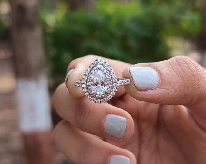 Moissanite 1.50 CT Pear Cut Victorian Wedding Ring