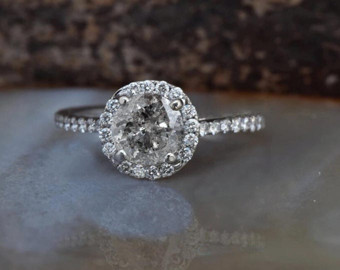 Natural Salt & Pepper 1.46 CT Round Cut Diamond Avant Garde Handmade Ring
