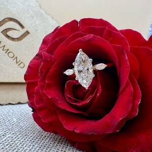 Marquise Moissanite Engagement Ring: Three Stone Anniversary Ring, 4.18 CT