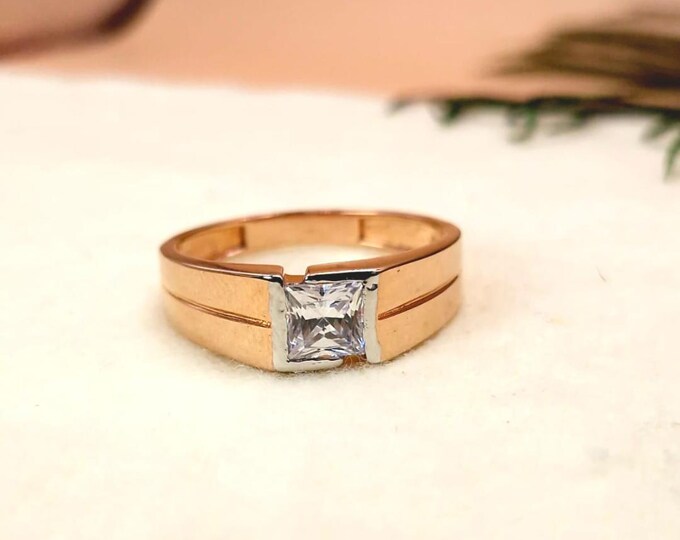 Classic Men's Solitaire Ring, 2.00 CT Princess Cut White Moissanite Men Engagement Ring, Tension Set Wedding Ring, Anniversary Gift For Him