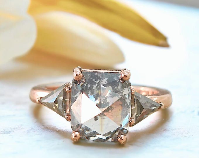 3.30 CT Moissanite Diamond Ring | Side Tringle Cut Moissanite Diamond | Three Stone Unique Diamond Anniversary Ring | Diamond Ring for Women