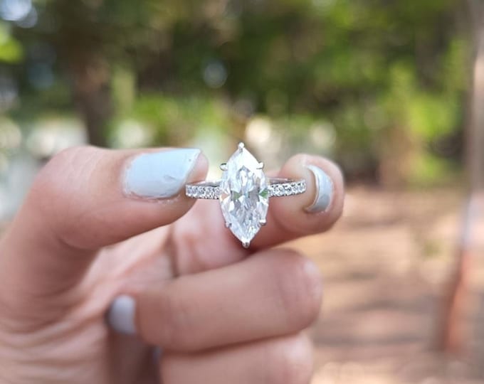 Moissanite 2.00 CT Marquise Cut Minimalist Engagement Ring