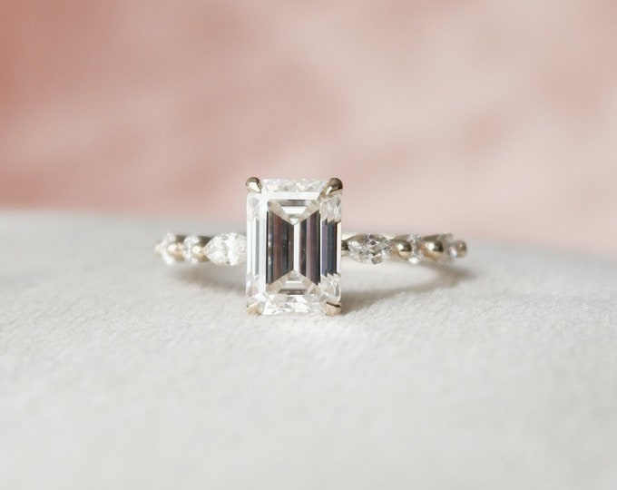 Moissanite 2.73 CT Emerald Cut Diamond Brutalist Anniversary Ring