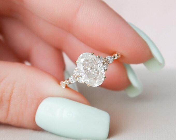 Moissanite 3.26 CT Oval Cut Diamond Boho & Hippie Anniversary Ring