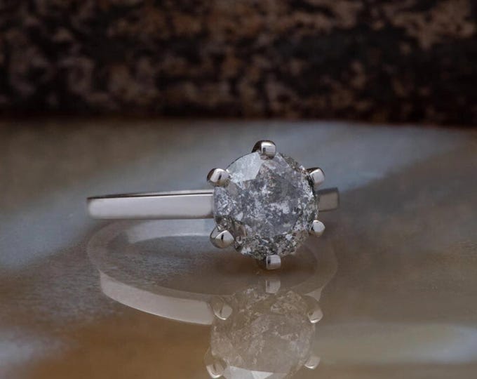 Natural Salt & Pepper 1.50 CT Round Cut Diamond Brutalist Anniversary Ring