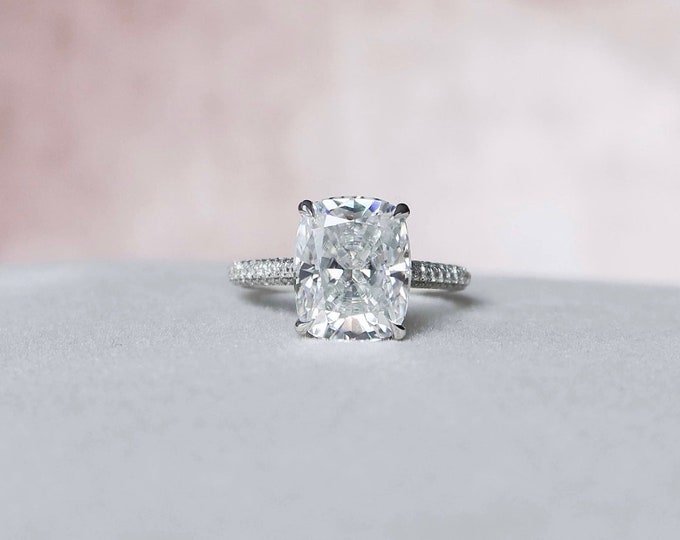 Moissanite 3.40 CT Cushion Cut Diamond Avant Garde Anniversary Ring