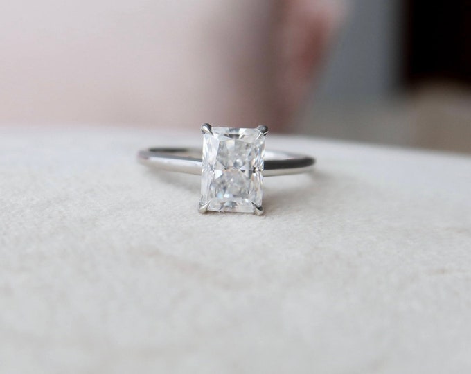 2.25 Carat Certified Radiant Cut Moissanite Diamond Engagement Ring For Women | 14K White Gold Ring | Hidden Halo Ring | Proposal Ring